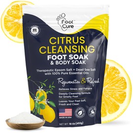 FOOT CURE Citrus Detox Foot Soak with Epsom Salts – for Foot Callus, Da​​​​maged Toenail Appearance, Pedicure Spa, and Soothing Sore, Tired Feet - 16 oz (Pack of 1)