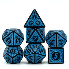 Cusdie 7Pcs/Set DND Dice Set D&D Polyhedral Dice for TTRPG Dungeons and Dragons Pathfinder Role Playing Dice Games RPGs (Blue with Black Edge)