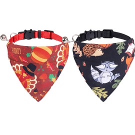 KZHAREEN Thanksgiving Cat Collars Fall Autumn Breakaway with Bandana Bell Pet Kitten Collar Adjustable for Small Dog Puppies Girl Boy