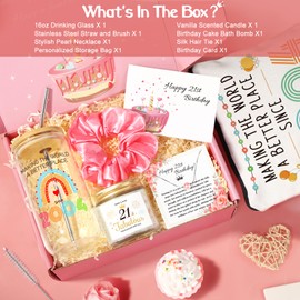 21st Birthday Gifts for Her, 21st Birthday Gifts for Women, 21st Bday Gifts, 21 Year Old Gift Baskets Ideas for Daughter Sister Friend 2025, 2004 Birthday Gifts, Unique 21st Gifts w/ 16oz Glass, 7 Pcs