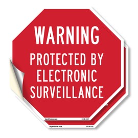 Warning Protected by Electronic Surveillance (2 Pack) 10 inch X 10 inch Octagon Vinyl Label Decal Sticker Weather Resistant, UV Protected for Workplace, Made in the USA