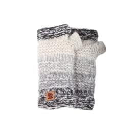 Pachamama Women Soft Wool Mohair Hand Wrist Warmers Sherpa Fleece Lined Handknitted Neutral Grey One-Size Handmade Thumbhole Thermal Extra Warm Fair Trade
