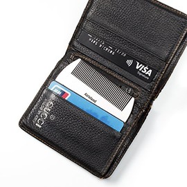 Airisland Peine de doble acción de acero inoxidable EDC tamaño tarjeta de crédito - Peine antiestático para cabello y barba para hombres