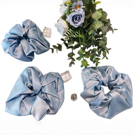 100% Mulberry Silk Scrunchies, Elastic Hair Ties, Silk sleep scrunchies, Pure mulberry-silk Scrunchy, frizz/damage free scrunchies for Women Girls, 6 Color (Blue, 3*L)