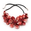 Avalaya Brick Red Shell-Composite Black Faux Leather Cord Stunning Necklace/