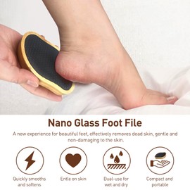 Nano Glass Foot Scrubber Shower Glass Pedi Egg Pumice Stone with Bamboo Handle, Non-Plastic Pedicure Foot File for Effortless Callus Removal