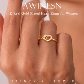 Awinesn Gold Promise Ring for Women Non Tarnish Infinity Heart Ring Trendy Stackable Dainty 14k Gold Plated CZ Ring for Women Jewelry Anniversary Birthday Gifts Comfort Fit Size 6 to 10 (Infinite Love Parallel, 6)