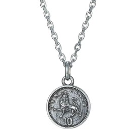 Lion Heart Wrapped Lion Coin Necklace British 10 Pence Coin Surgical Stainless Steel 316L Silver Metal Allergy Compatible Custom Pouch Included Men's Brand Lion Heart