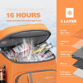 Maelstrom Cooler Backpack,50 Can Backpack Cooler Leakproof,Insulated Soft Cooler Bag,Camping Cooler,Beach Cooler,Ice Chest Backpack,Lightweight Travel Cooler Lunch Backpack for Hiking,Shopping,Orange