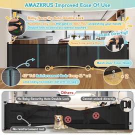180'' Retractable Baby Gates Extra Wide,42" Extra Tall Retractable Dog Gate for Doorways,Safety Upgrade 15 Foot Extra Long Retractable Baby Gate for Stairs, Black Indoor/Outdoor Retractable Gate