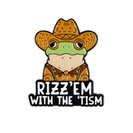 Rizz Em With The Tism, Funny Autistic Neurodivergent Cowboy Frog Enamel Pin, Sarcastic Autism Awareness Badge Brooch, Ironic Frog Meme Lapel Brooches, Neurodiversity Frog Meme Badges, Funny Western Country Frog Humor Quote Saying Decoration Pin Jewelry A