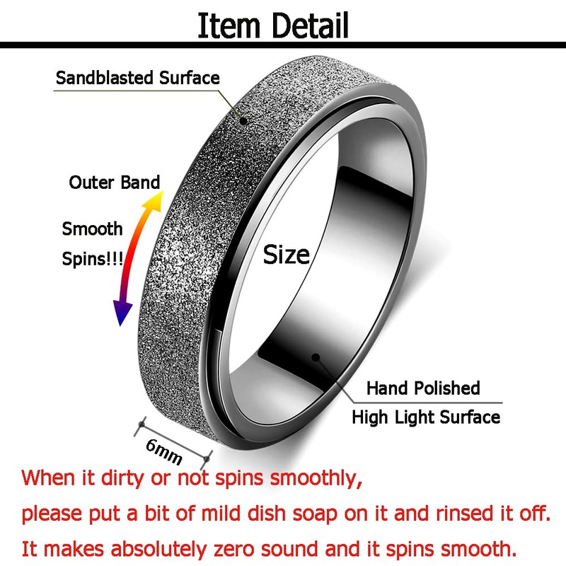 OreilleStar Men's Anxiety Ring Fidget Spinner Ring Spinner Rings Fidget