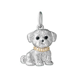 SCAMPER & CO .925 Sterling Silver Rhodium Plated Maltese Charm - Cubic Zirconia Dog Charms - Fits Charm Bracelets & Necklaces, Sterling Silver Charm Bracelets - Hypoallergenic & Nickel-Free Jewelry