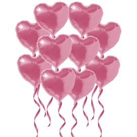 Yullymerry Heart Pink Balloons Set of 10 32cm Ribbon Straw Double Sided Sticker Aluminum Balloons