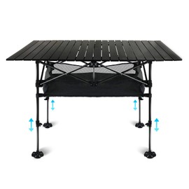 LEADALLWAY Adjustable Height Aluminum Camping Table Folding Portable Outdoor Table with Large Storage Organizer and Carrying Bags Big Foot Upgrade Collapsible Picnic Table 47(L) x22(W)