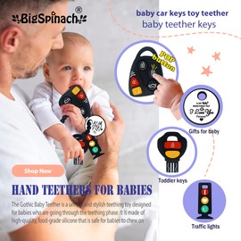 BIGSPINACH Baby Teething Keys Toys 6 to 12 Months,Gothic Car Teether Combo Set,Car Key Remote Toy Controller for Toddler(Gothic) (Gothic, Black)