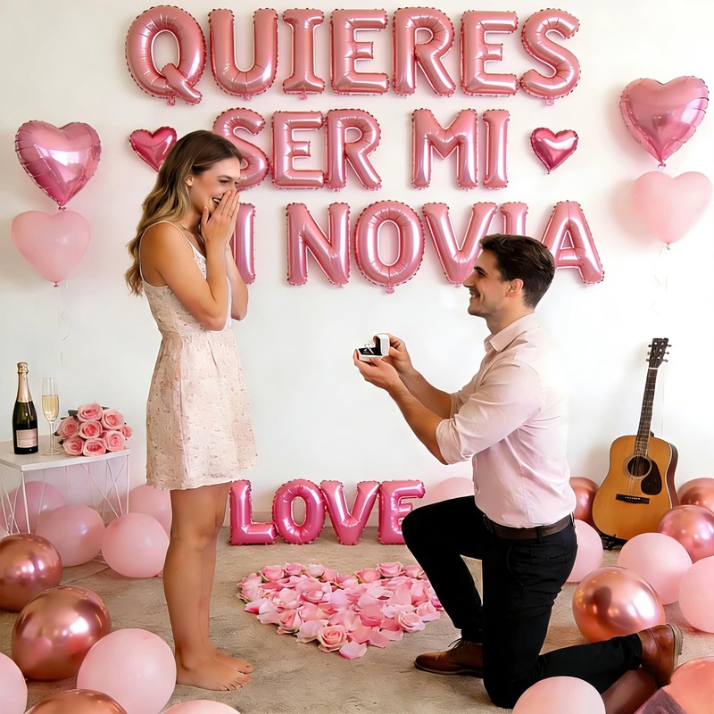 Pink 16" Quieres Ser Mi Novia Balloons Letters Set 10Pcs