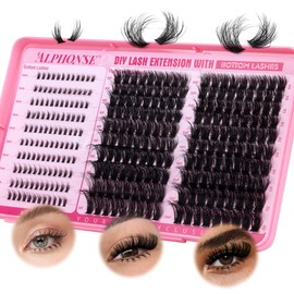 ALPHONSE Fluffy Lash Clusters with Bottom Lashes 12-20MM Cluster Eyelash Extensions Thick Volume Individual Lashes 320pcs DIY Lash Extension Clusters for Beginners (80D+100D)