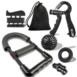 Azzorika Grip Strength Trainer Kit, Adjustable Hand Grip Strengthener with Counter, Wrist Strengthener, Grip Ring, Hand Recovery, Finger Exerciser and Spiky Massage Ball for Forearm & Grip Workout