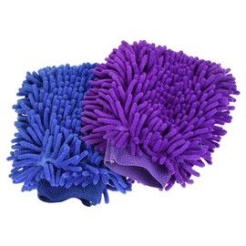 sourcing map Microfiber Soft Chenille Wash Mitten Double Sided Large Dusting Gloves for House Cleaning, Dark Blue Purple 2in1 Set