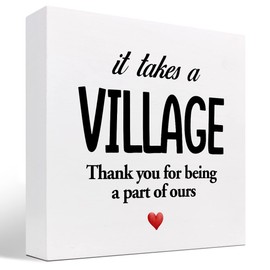 z-crange It Takes A Village Thank You for Being A Part of Ours Wood Block Sign Desk Decor,Rustic Meaningful Wooden Box Plaque Sign Desk Decor for Home Office Shelf Table Decorations