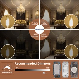 Honesorn E12 LED Bulb Dimmable, 60-Watt Equivalent, Candelabra Led Light Bulbs, 3000k Warm White, Type B Chandelier Light Bulb for Ceiling Fan, C35 B11 Candle led for Candelabra Base, 6 Pack