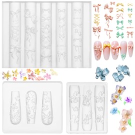 FNANJWQ 3 Pcs Silicone Nail Art Flower Molds, Bow Tied Lily Floral Manicure Pattern Molds Blossom Petals Carving Template for DIY Resin Accessories Nail Supplies