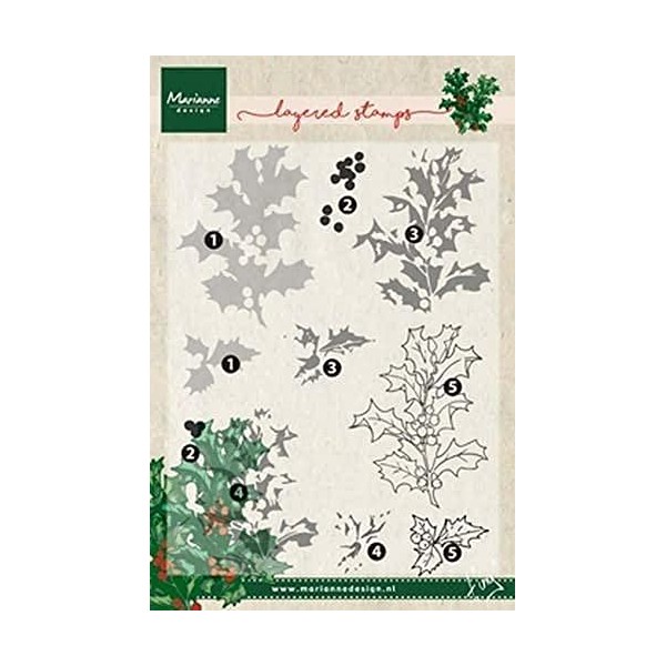 Marianne Design Tiny's Holly Clear Layering Stamp Set, Synthetic Material, 22.7 x 12.9 x 0.4 cm