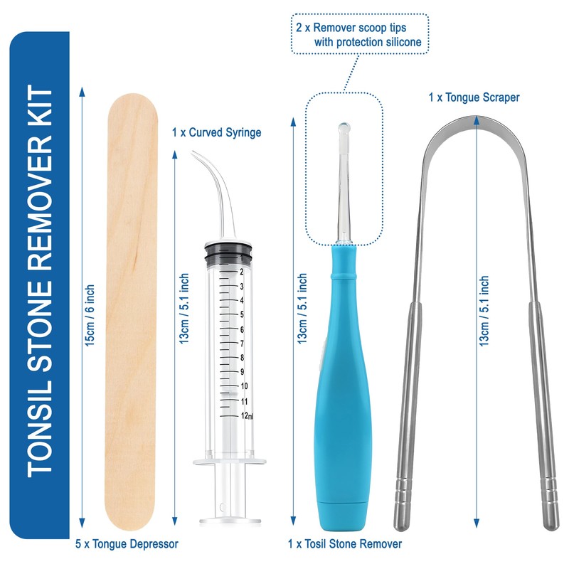 Tonsil Stone Remover Kit with Metal Case, Syringe and Tongue