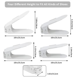 HOMOKUS Shoe Slots Organizer for Closet Organization, 20 Pack Adjustable Shoe Stacker Space Saver,Double Layer Shoe Rack Organizer Holder with 4 Different Height (White)