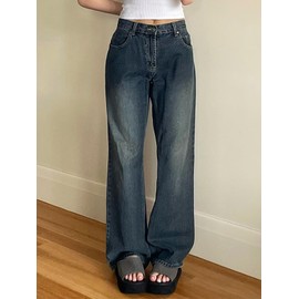 Xineicy Women's Jeans Wide Leg Jeans High Waisted Baggy Y2K Loose Boyfriends Jeans Trendy Denim Pants Blue
