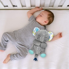 Nuby - Elefante dormido animado y realista con 8 relajantes canciones de cuna y 4 relajantes ruidos blancos, 30 minutos sin parar
