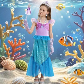 LiUiMiY Mermaid Costume Kids Princess Ariel Dress Up for Little Girls With Accessories Carnival Cosplay Party Out,5-6 Years(Tag 130)