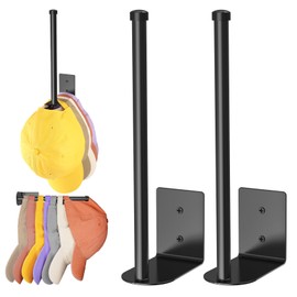 2 Pack Black Hat Racks for Baseball Caps, Stainless Steel Hat Organizer for Baseball Cap, Hat Holder Storage Organizer, Hat Hanger Strong Adhesive/Wall Drilled for Door, Bedroom, Closet(8.26 in)