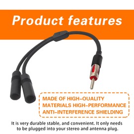 Yumfugu 1 PC Car Radio Antenna Connector, 1 Male to 2 Female Y Connector, Audio Antenna Splitter Adapter, Automotive Antenna Extension Cable, Universal for Most Cars, Trucks, SUVs (Black)