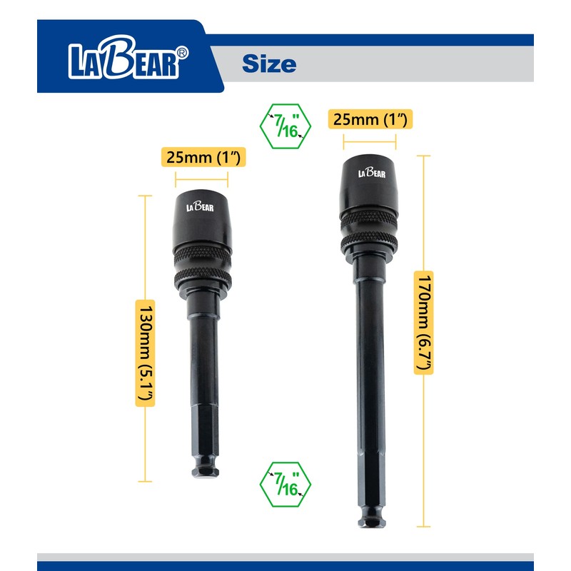 LABEAR- 5.5"x 7/16"-Hex Quick-Change Extension Bit, Drill Chuck Extension 7/16
