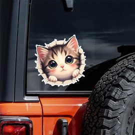 2pcs Cute Cartoon Big Eyes Cat Sticker, 5.12''x5.12'', Funny Cat Car Decal, Suitable for Cars, Trucks, Motorcycles, Walls, Kitten Face Stickers | CZ136
