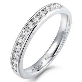 munone 14k White Gold Vermeil Sterling Silver Moissanite Channel Set 3mm Half Eternity Matching Wedding Band,Round Cut 0.36ct*12 Lab Created Diamond Band Ring for Women Men