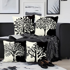 Aoihrraan 16 x 16 Inch Cushion Covers Black White Tree Soft Short Plush Square Throw Pillow Cover Home Decor For Farmhouse Living Room Sofa Bed Outdoor Patio Garden Couch Car, 40x40cm Set of 4
