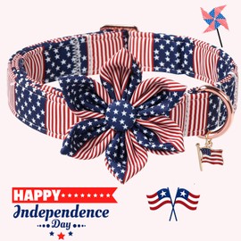DOGWONG American Flag Dog Collar, 4 of July Dog Bow Collar Heavy Duty Adjustable Patriotic Dog Collar with Bowtie for Small Dogs