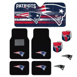 NEW ENGLAND PATRIOTS 4pc CARPET FLOOR MAT / SUNSHADE /2pc AIR FRESHER/2pc EMBLEM