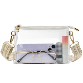 Enkrio Clear Purse Stadium Approved CrossBody Bag with Removable Straps and Zipper Clear Bag for Concert Sport Festival Work (Multicolor Fabric Strap)