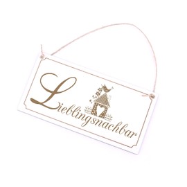 Lieblingsnachbar Wooden Sign White with Engraving Neighbor House Decorative Sign 20 x 10 cm | Dekolando