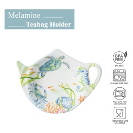 Supreme Housewares Sea Life Serenade Tea Bag Holders, Teapot Shaped Tea Bag Coasters Spoon Rests Saucer Seasoning Dish Set, Multicolor, 4 x 3 Inch, Set of 4