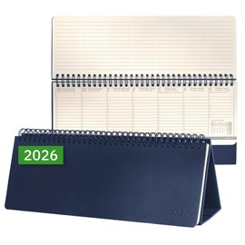 SIGEL C2682 Desk Calendar Landscape Calendar 2026, Large, Dark Blue, Hard Cover, 2 Pages = Bottom Week/Top Note Page, 132 Pages, for Standing, Made from Sustainable Paper, Conceptum