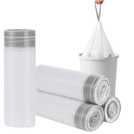 4 Gallon Trash Bags Drawstring, 60 Count, White Small Garbage Bags for Bathroom, Unscented Thick Plastic Trash Can Liners (Gray)