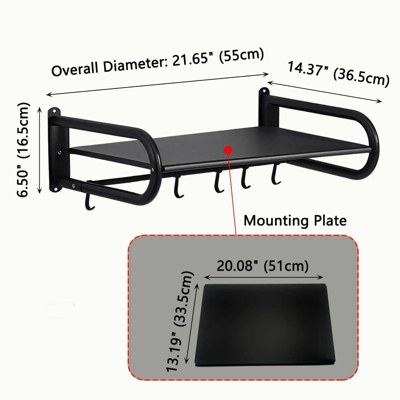 Microwave Shelf Wall Mount,Microwave Wall Shelf with 5 Hooks and