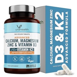Calcium Magnesium Zinc Vitamin D3 and K2 Vegan 180 Tablets Made in UK