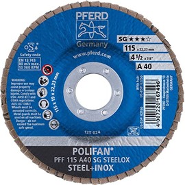 PFERD 62150 4-1/2" x 7/8" POLIFAN Flap Disc - Flat SG, Aluminum Oxide, 40 (10 Pack)