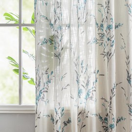 MYSKY HOME Sheer Curtains 54 Inch Length for Bedroom Window Curtain Panels Light Filtering Privacy Protect Drapes Set Linen Look Farmhouse Style Texture Soft Touch, 50" x 54", Teal, 2 Panels
